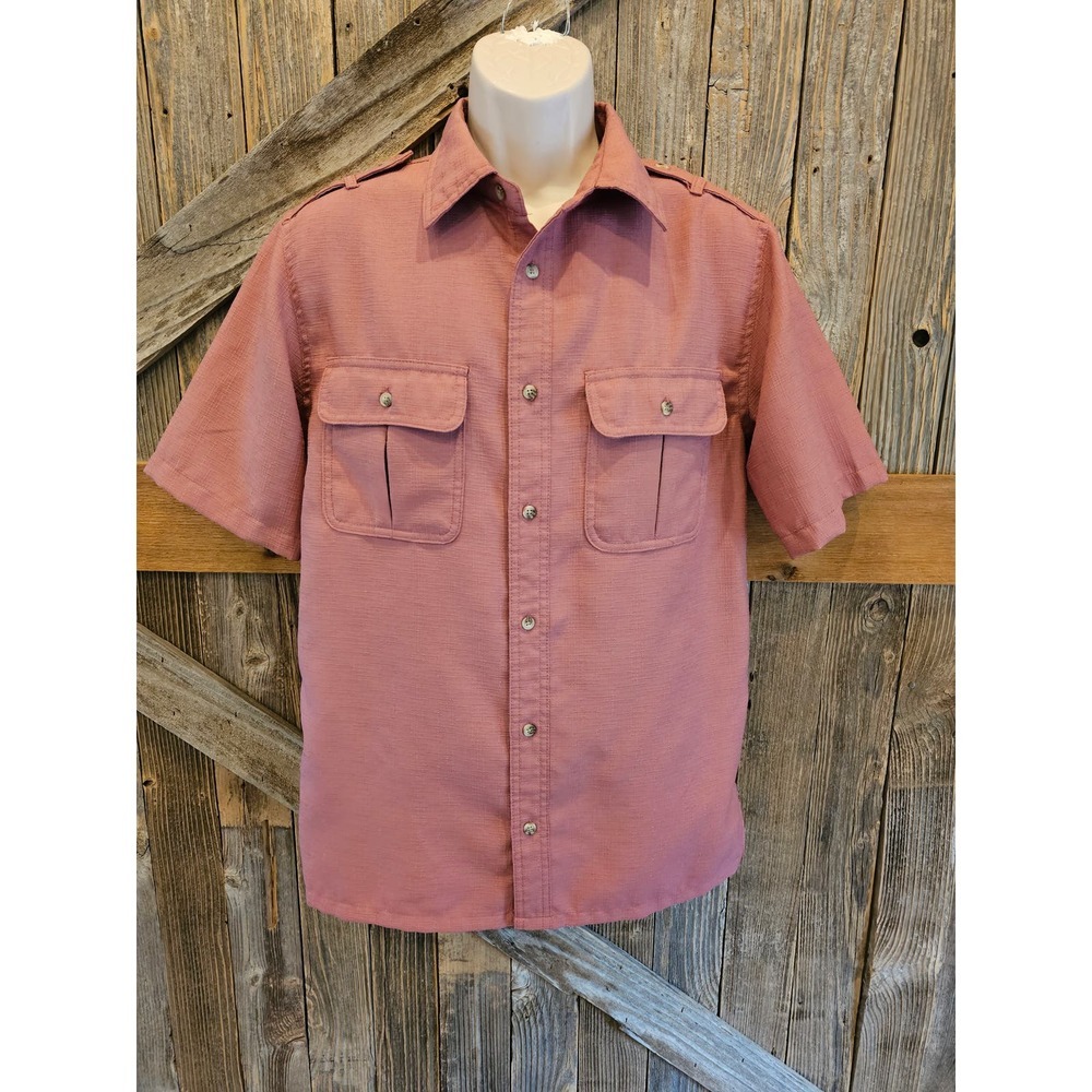 John Blair linen look pilot shirt coral red size small double pocket EUC ^